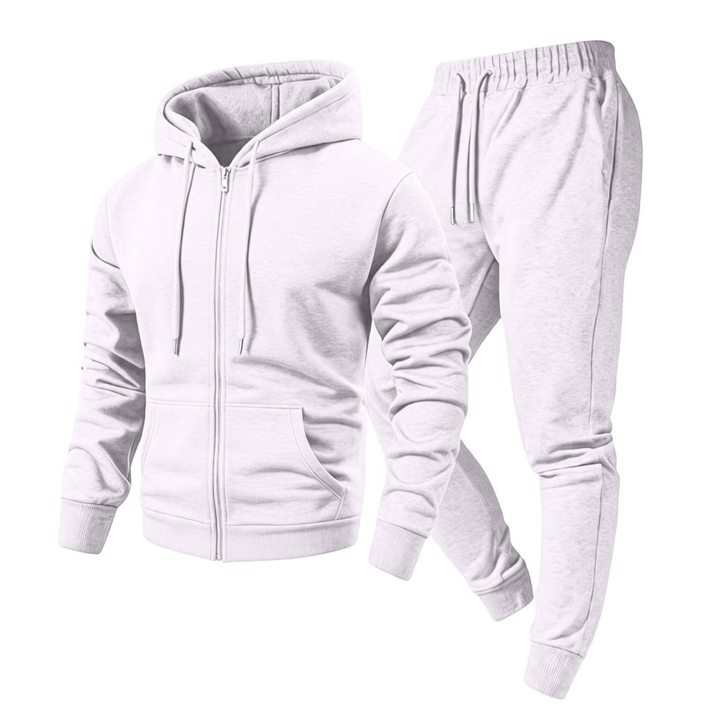 Men's 2 Piece Hoodie Jacket and Cargo Pants Set Casual Athletic Track Suit with Elastic Waist Multi-Pocket Jogger Pants