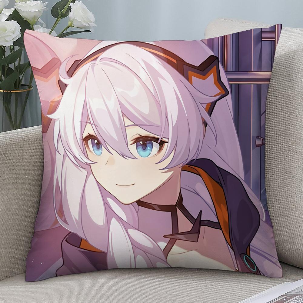 Kiana Kaslana Anime Girl Pillow Case Short Plush Pillow Covers Sofa Decorative Gift Home Double-sided Printing Cushion Cover