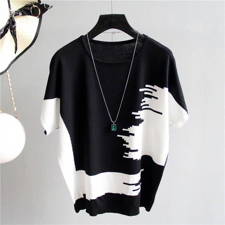 T-shirt a Maniche Corte da Donna Estiva Larga Top da Donna Taglia Forte Maglione Base in Maglia