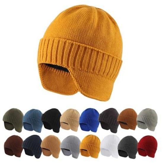 Connectyle knit cap ear flaps men winter warm outdoor cold protection hat skiing snowboarding.