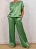 White Oversized Short Sleeve Shirt and Off-White Wide Leg Drawstring Pants Set