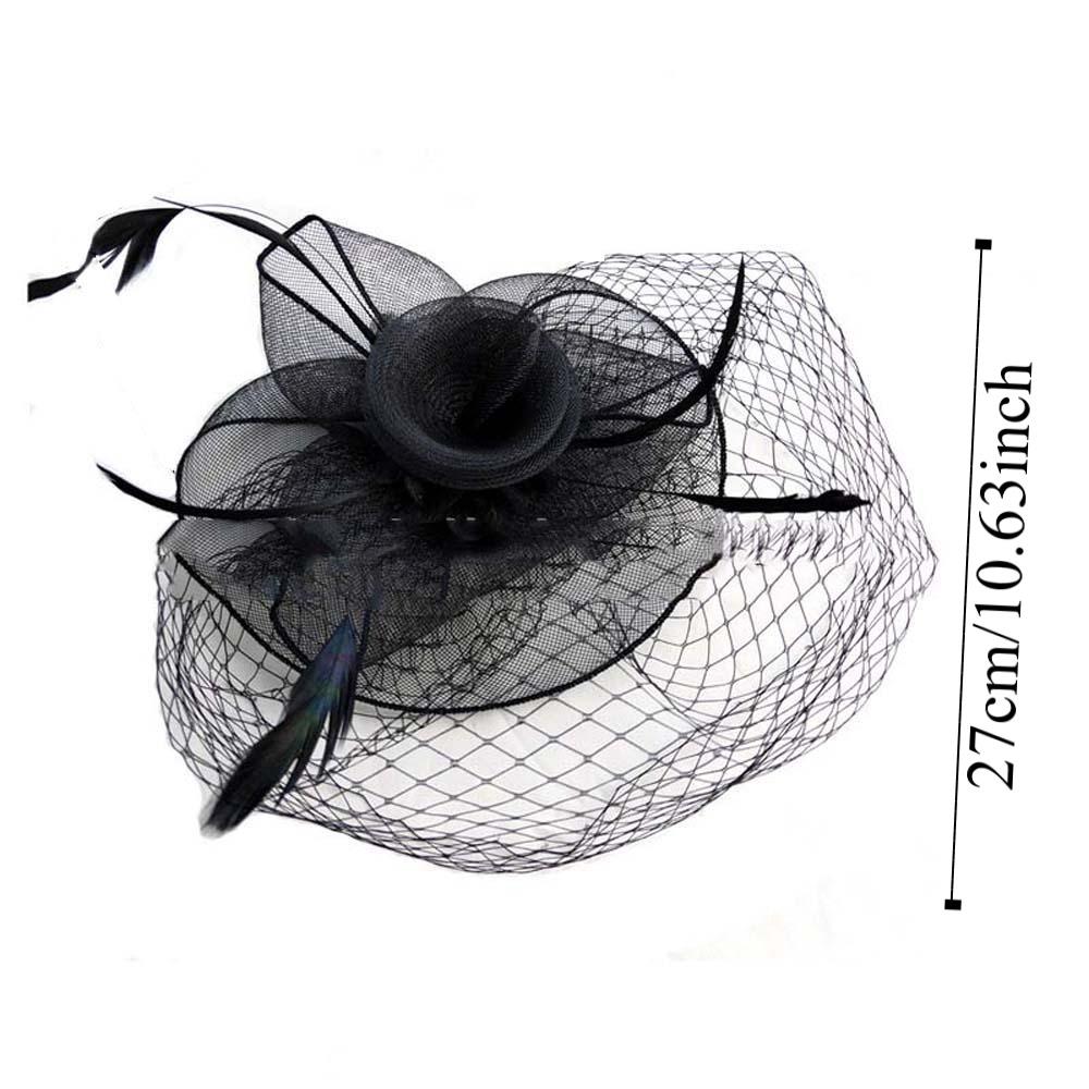 Vintage Feather Mesh Fascinator Hat Bow Elegant Veil Hat Headwear Exquisite Hair Hoop Bride Headband Party