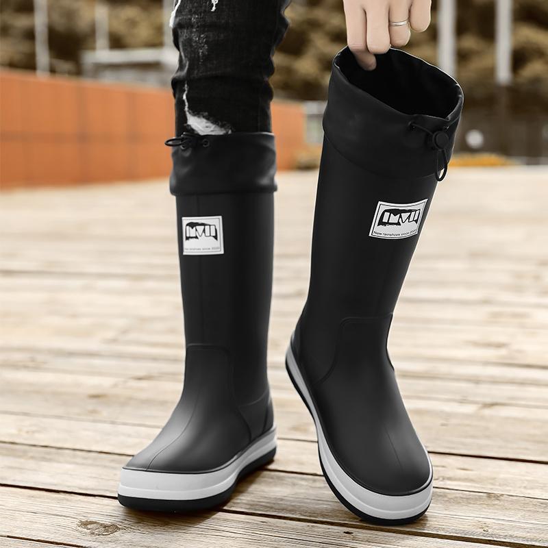 Herrhöga regnstövlar höst och vinter nya vattentäta halkfria regnskor utomhus trädgårdsarbete mode avslappnade vattenskor