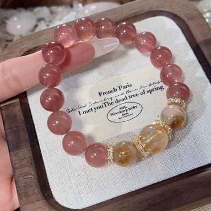Unisex Strawberry Quartz Bracelet, Natural Style, Business Gift