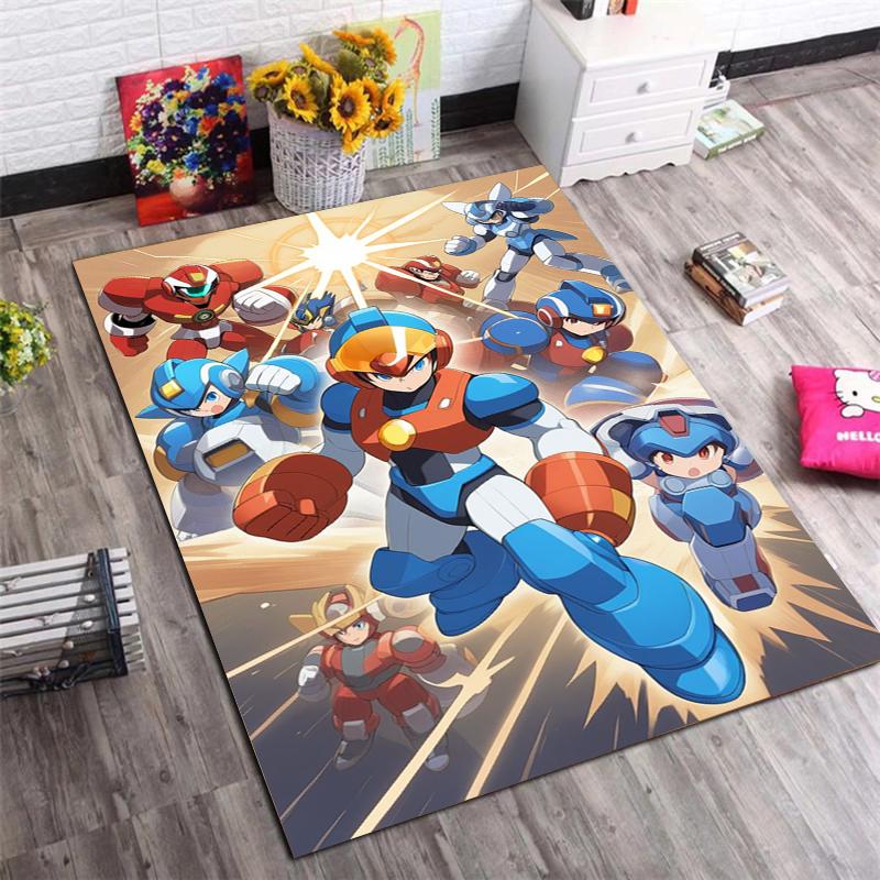 Mega Man vs Proto Man Anime Print Area Rug Non Slip Soft Floor Mat For Kids Bedroom Living Room Decor