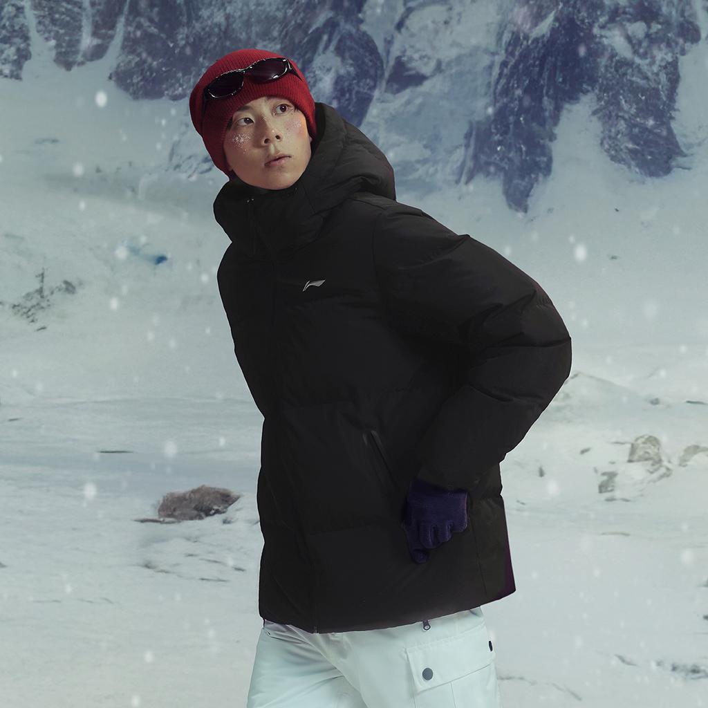 Li Ning Fitness Series Warm Anti-Static Hooded Logo Down Jacket Men Outerwear AYMV417-2