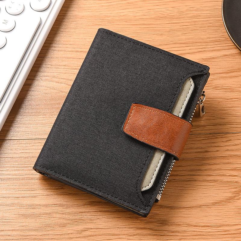 Canvas Mens Vertical Large Capacity Multi-Function Zip Wallet