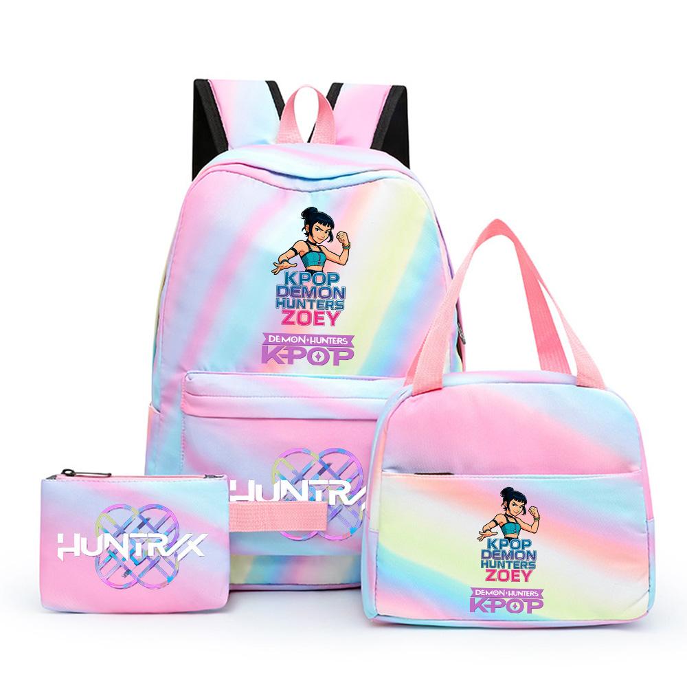 3Pcs/set Cartoon Demon Hunters Printed Backpack with Lunch Bag Pencil Case for Teenager Girl Boy Large Capacity Waterproof Bookbag Gift Mochila