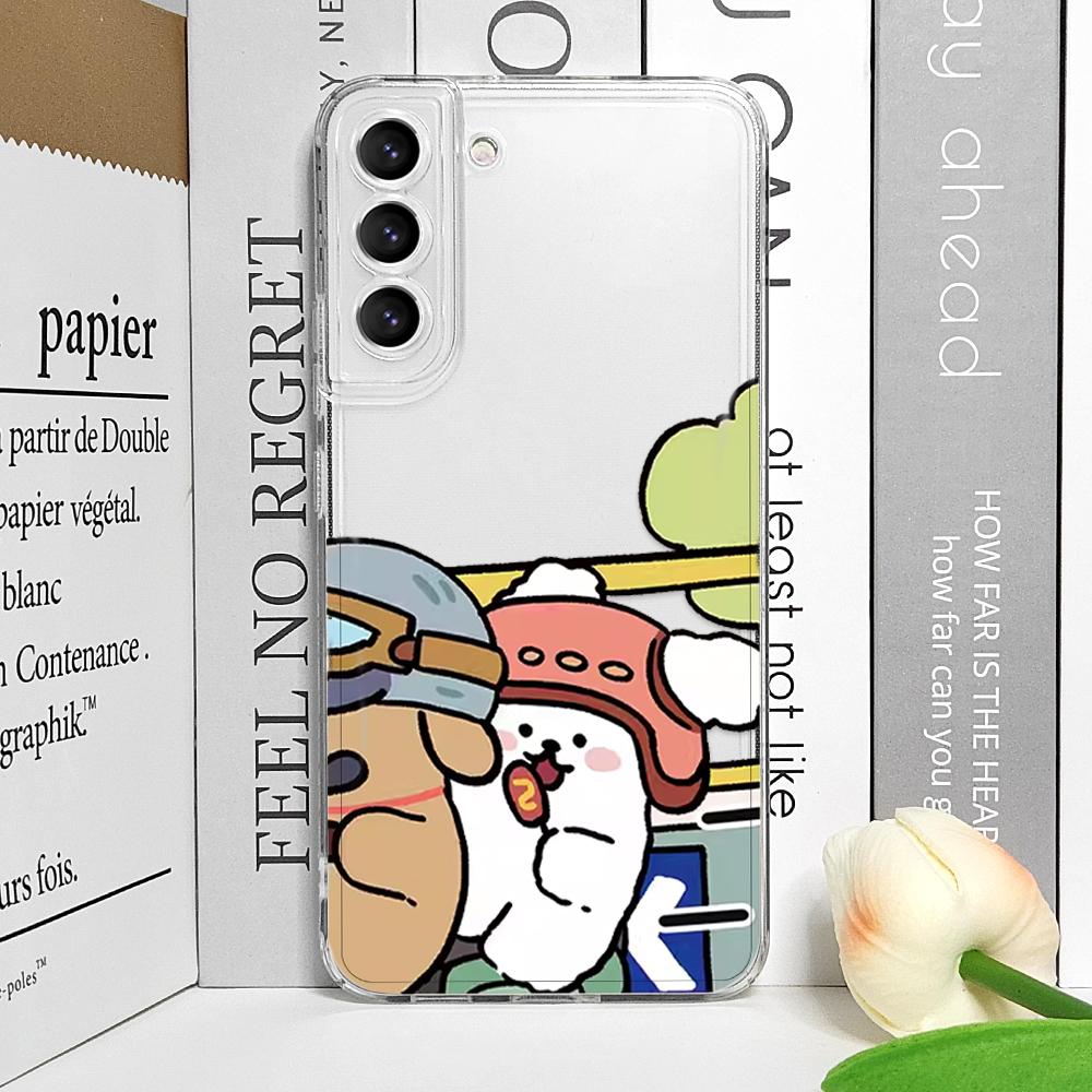 Cartoon Motorcycle Dogs Couple Phone Case for Samsung Galaxy S21 S22 S23 S24 S25 Ultra Plus FE Clear Covers Paired Lovers Fundas