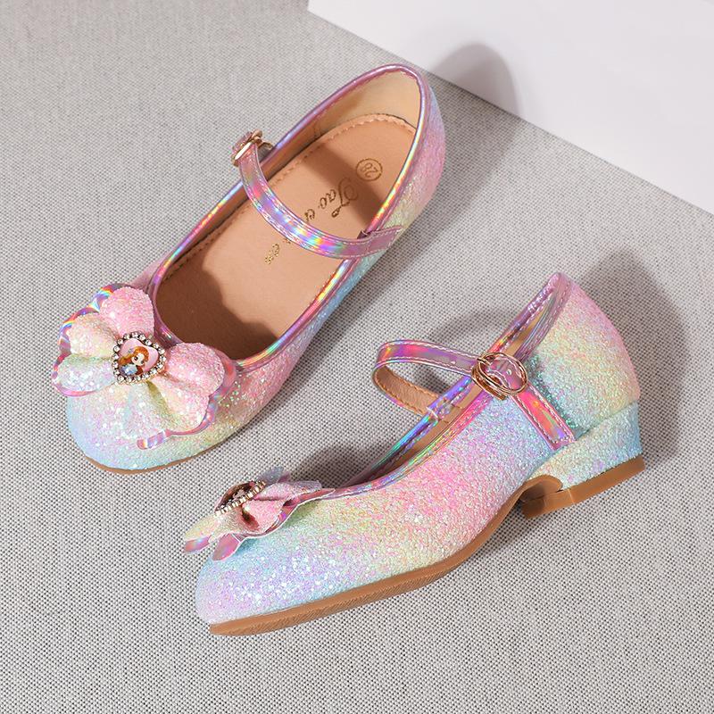 

Fashion Girls Sandals Rhinestone Butterfly Latin Dance Kids Shoes Children High Heel Princess Shoes Glitter Leather Party Dress Wedding 28(Insole18.2cm)