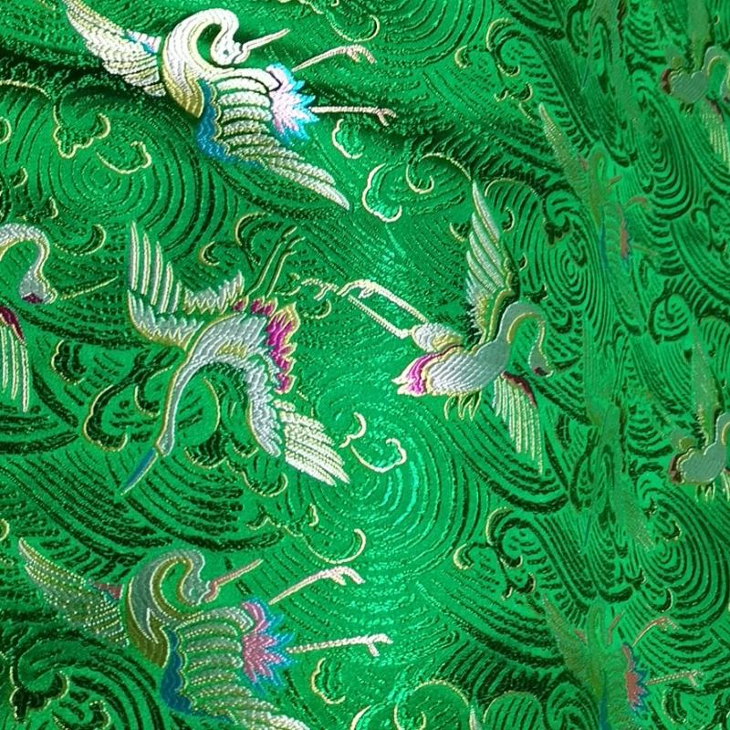 Chinese Style Handmade Silk Satin Fabric Cheongsam Stage Decorative Pillow Embroidered Tissue Paper Crane Pattern Dress Material 100x75cm