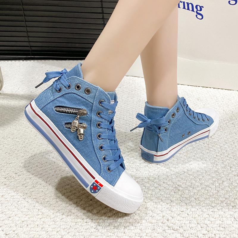 Retro Canvas Shoes  Spring And Autumn New Collection Solid Color Cowboy High Top Casual Large Comfortable Women'S Shoes