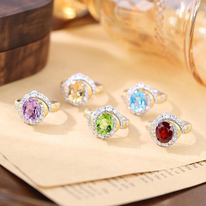 S925 Sterlingsilber Blattring für Damen Europäische Mode Natürlicher Peridot Kristall Schmuck Hoher Sinn Minimalistischer Finger Schmuck