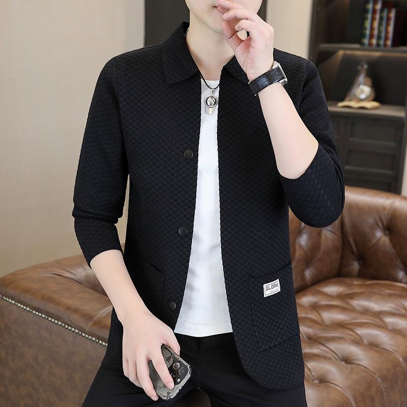 

Осенний вязаный кардиган мужской свободный плащ ins трендовая верхняя одежда свитер универсальный мужской топ 190 чёрный