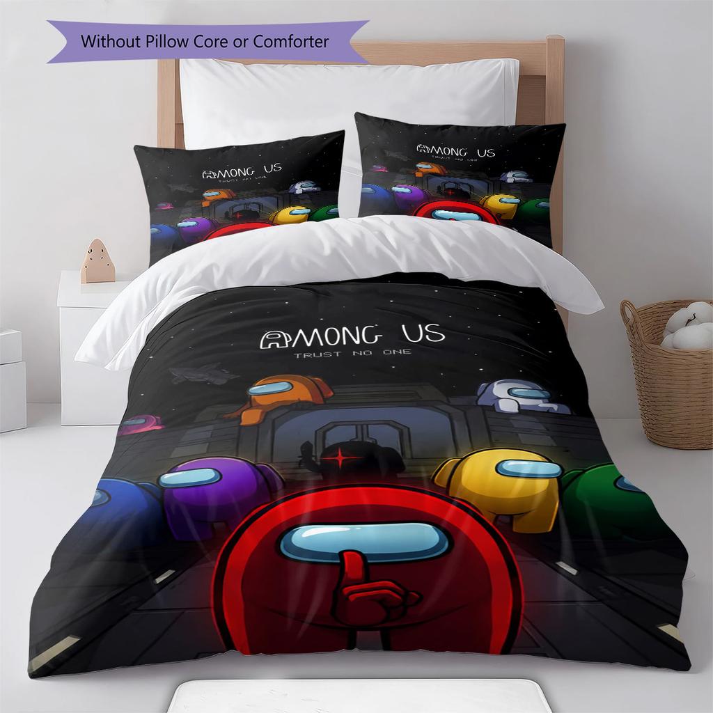 Among Us Pattern Bedding,Quilt Set Quilt Cover Pillowcase Home Birthday Gift (1 * Duvet Cover + 2 * Pillowcase, Without Core)