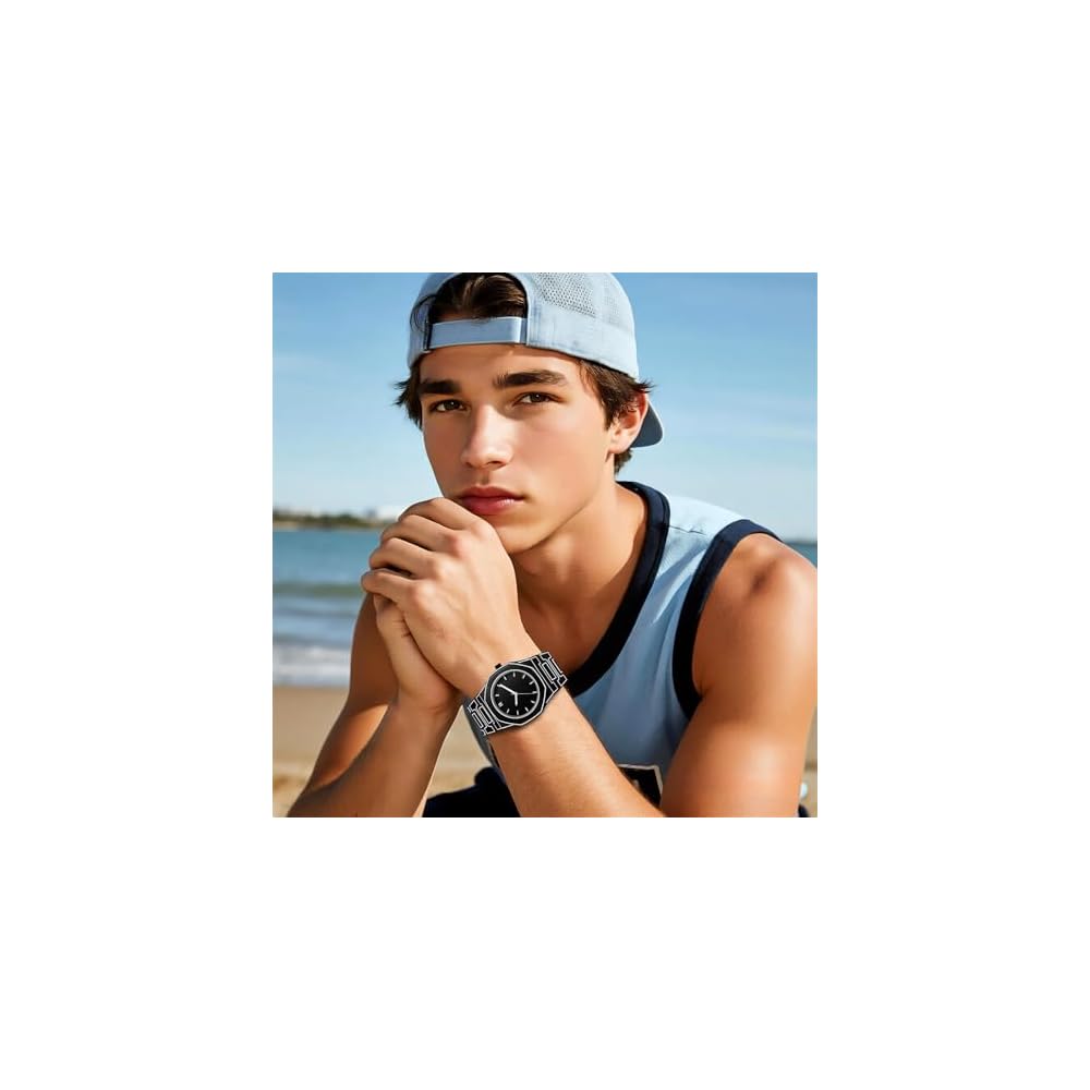 Men's Analog Quartz Watch Octagonal Design Waterproof Resin Strap Fashion Accessory
