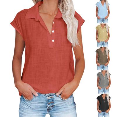 Women's Casual Top, Solid Round Neck Button Up Shirt, Lapel Sleeveless Top