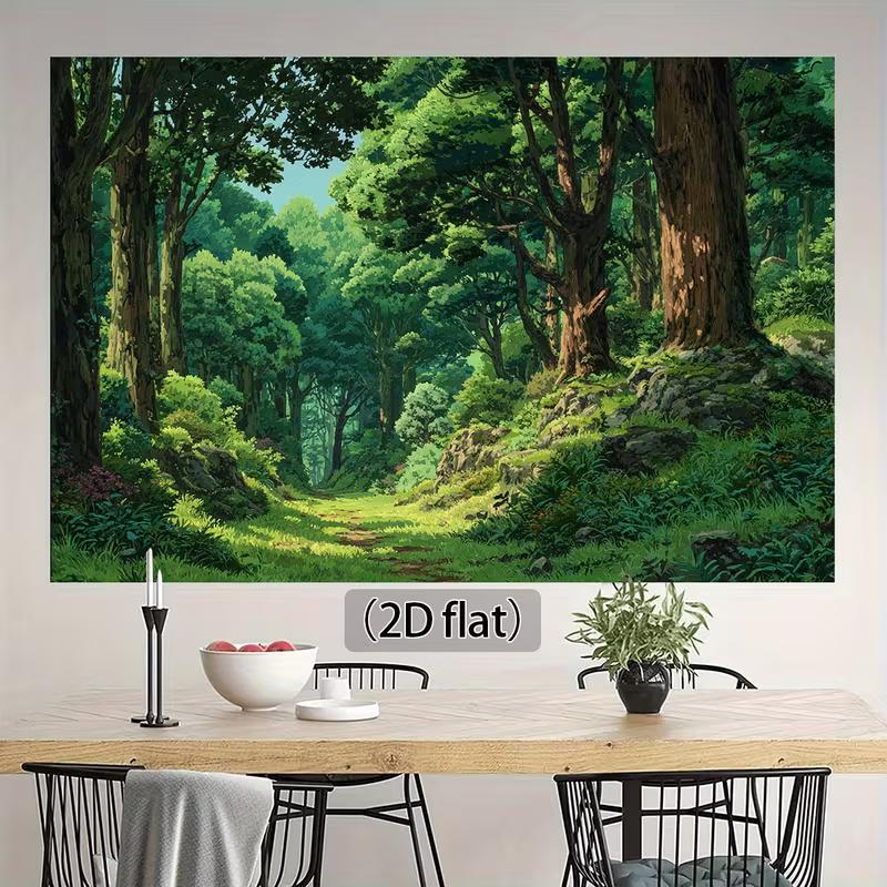 2D Green Nature Forest Backdrop Anime Woodland Scenery Photo Booth Background