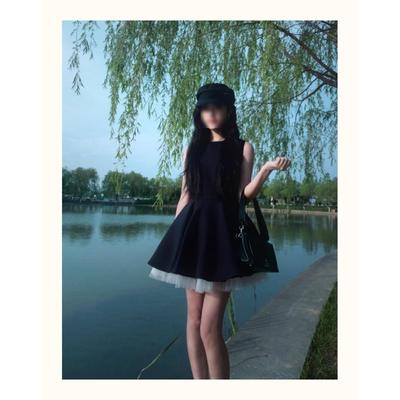 Vestido preto sem mangas infantil de verão elegante novo temperamento de malha saia bufante