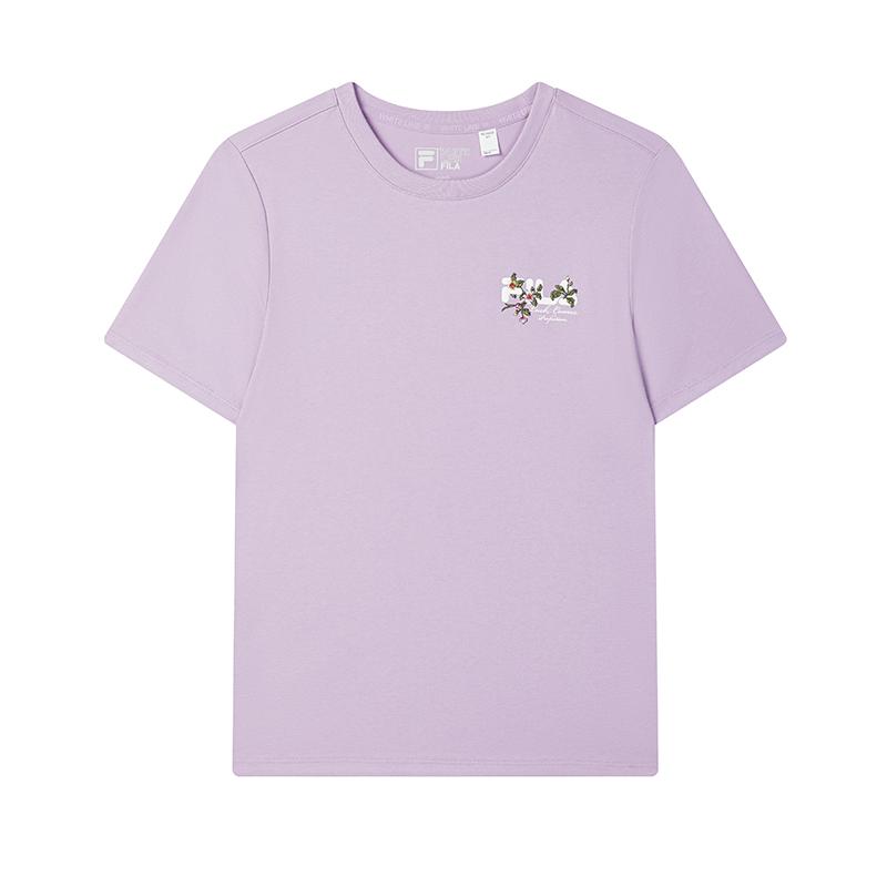 FILA Heritage Floral Letter Print Knit Short Sleeve T-Shirt Women tops Light-Lavender F11W518102F-VT S