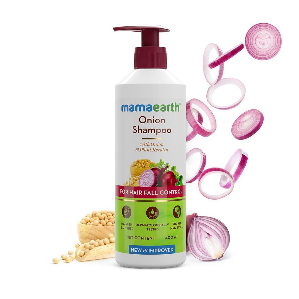 Mamaearth Onion Shampoo For Hair Fall Control And Growth 400ml | Smoothens, Strengthens, Softens Hair | For Men & Women All Hair Types