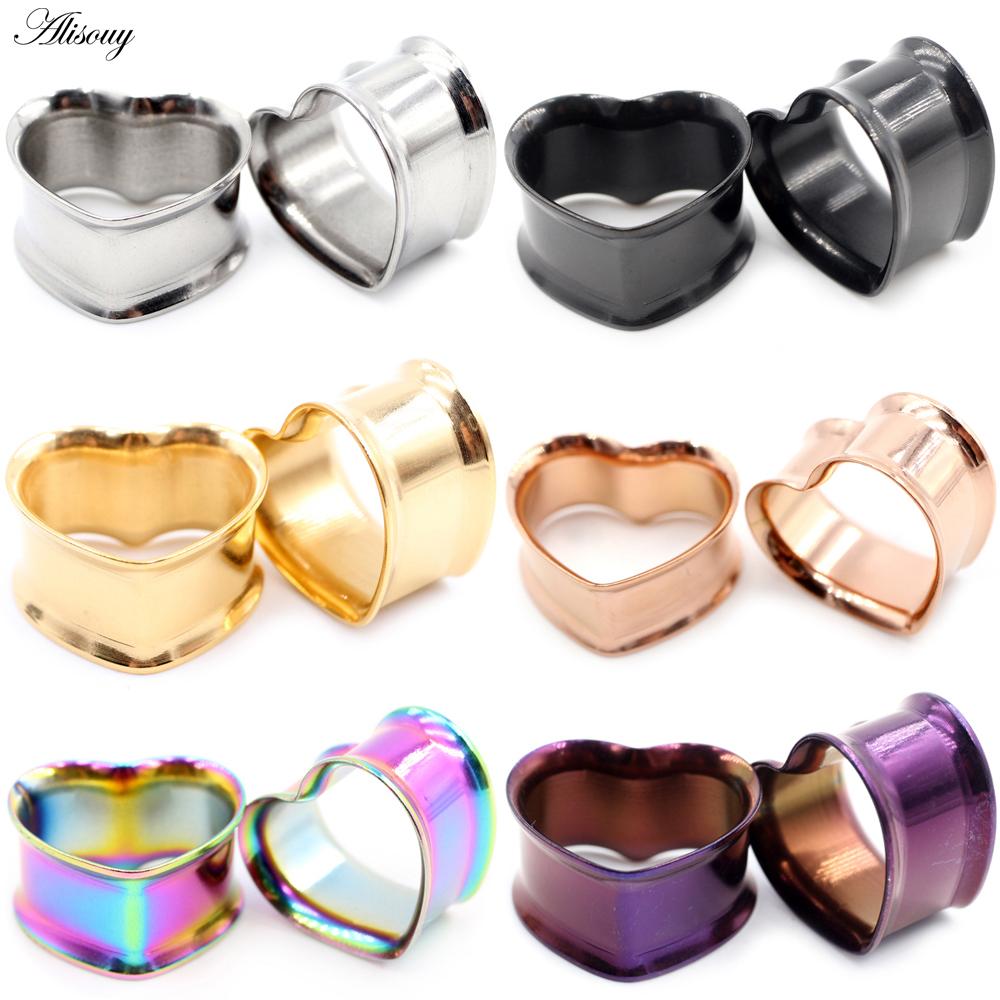 Alisouy 2 pezzi 8mm-30mm Acciaio Inossidabile 316L Amore Cuore Tunnel Auricolari Plug Expander Stretcher Gauge Orecchini Gioielli Piercing Corpo