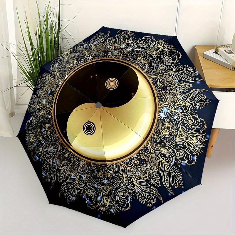 Golden Yin Yang Symbol Decorative PrintUmbrella, Portable 3-Fold Compact Umbrella,Christmas Gift ES396