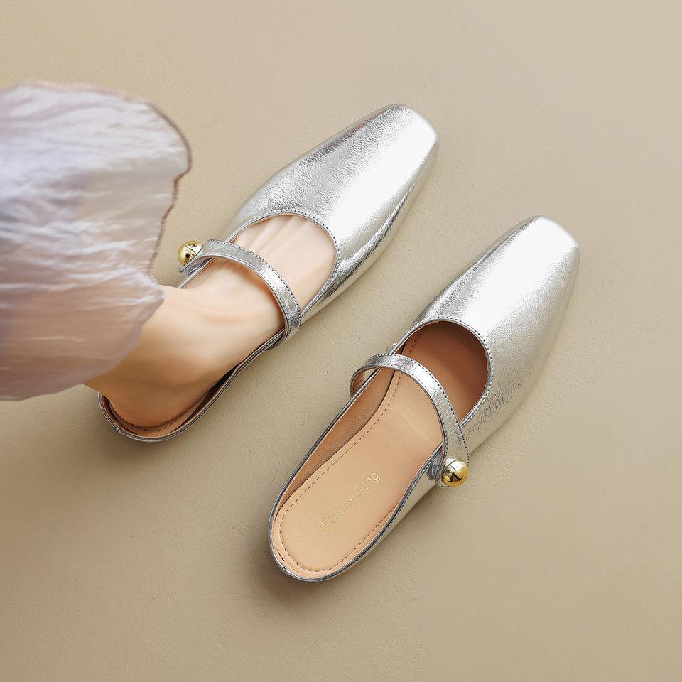 Women's Flat Summer One Strap Mary Jane Sandals Outer Wear Baotou Half Slippers