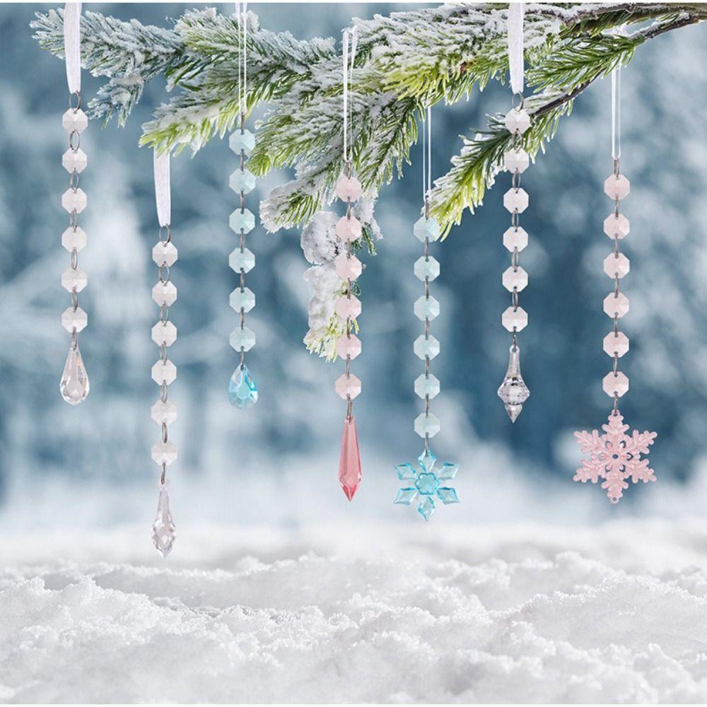 6pcs/set Transparent Acrylic Ice Pendants Sparkling Acrylic Christmas Tree Hanging Crystal Prisms Icicle Water Drop Ornament