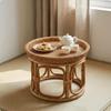 Rattan Beistelltisch Handgeflochten Vintage Stil Wohnmöbel für Teezeit, Wohnzimmer,
