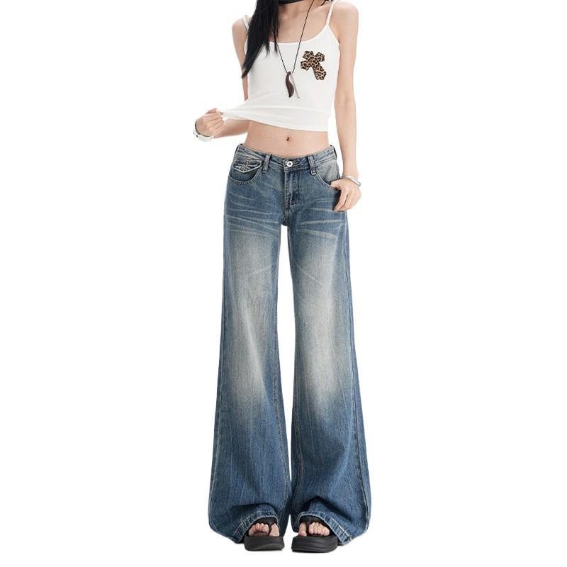 Low Rise Wide Leg Jeans Women Plus Size Relaxed Fit Straight Cut Denim Pants Vintage Washed Casual Style