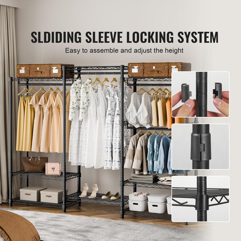 SucceBuy Robuster Kleiderständer Garderobenständer mit 4 Kleiderstangen 8 Ablageebenen Verstellbar Individueller Schrankständer Freistehender Kleiderschrank