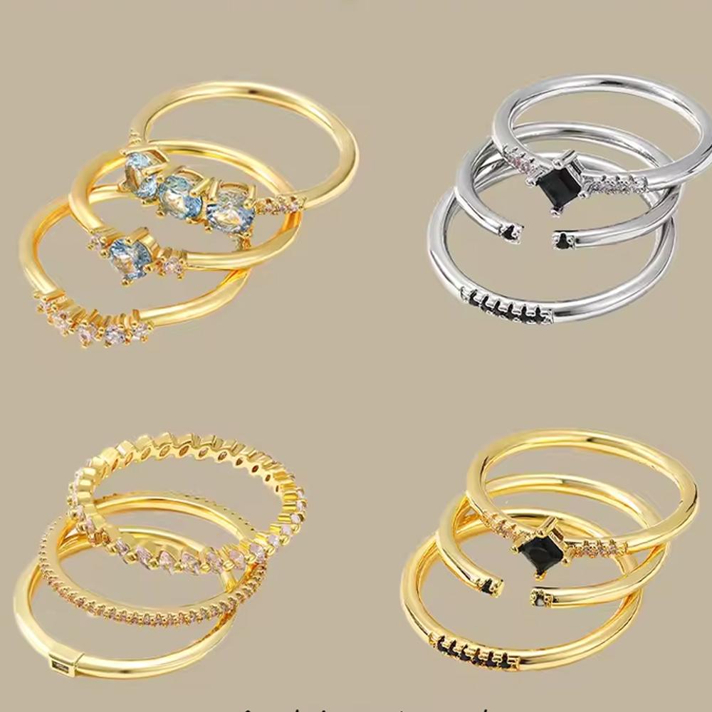 Elegant Gold Plated Zircon Ring Set for Women Stackable Fashion Jewelry Gift for Party Wedding Anniversary