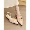 Spring mint! Temperament pointed head splicing bow flat-soled single shoes women's spring bag head empty sandals