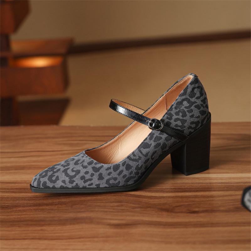 Fashion 2025 New Spring/summer Leopard Print Sheep Suede Woman Shoes Pointed Toe High Heels Women Pumps Shoes for Women Mary Jane Shoes