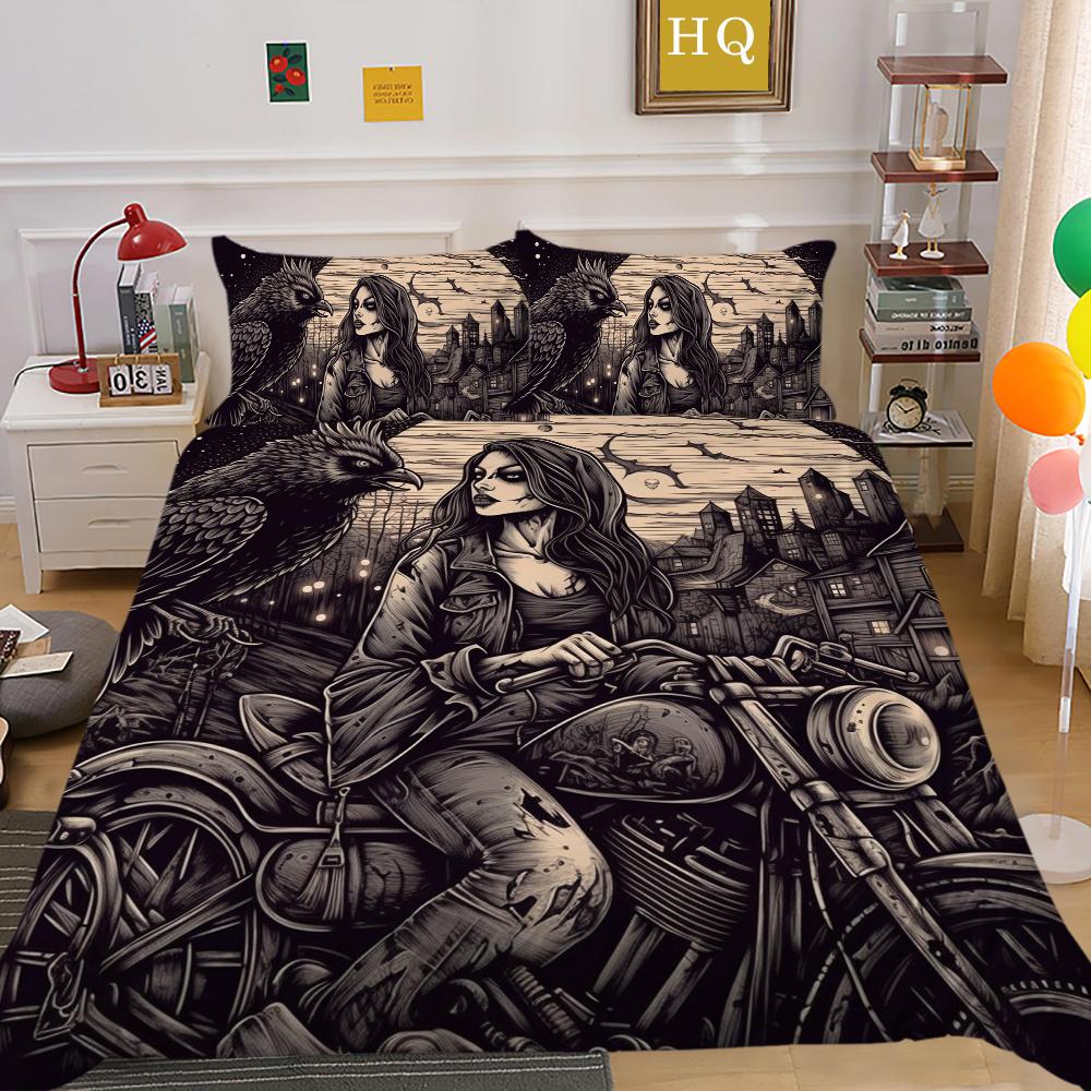 Bedruckter Bettbezug „Beauty Skull“ für Doppelbett, Mikrofaser, für Teenager, coole Mode, hochwertige Heimtextilien