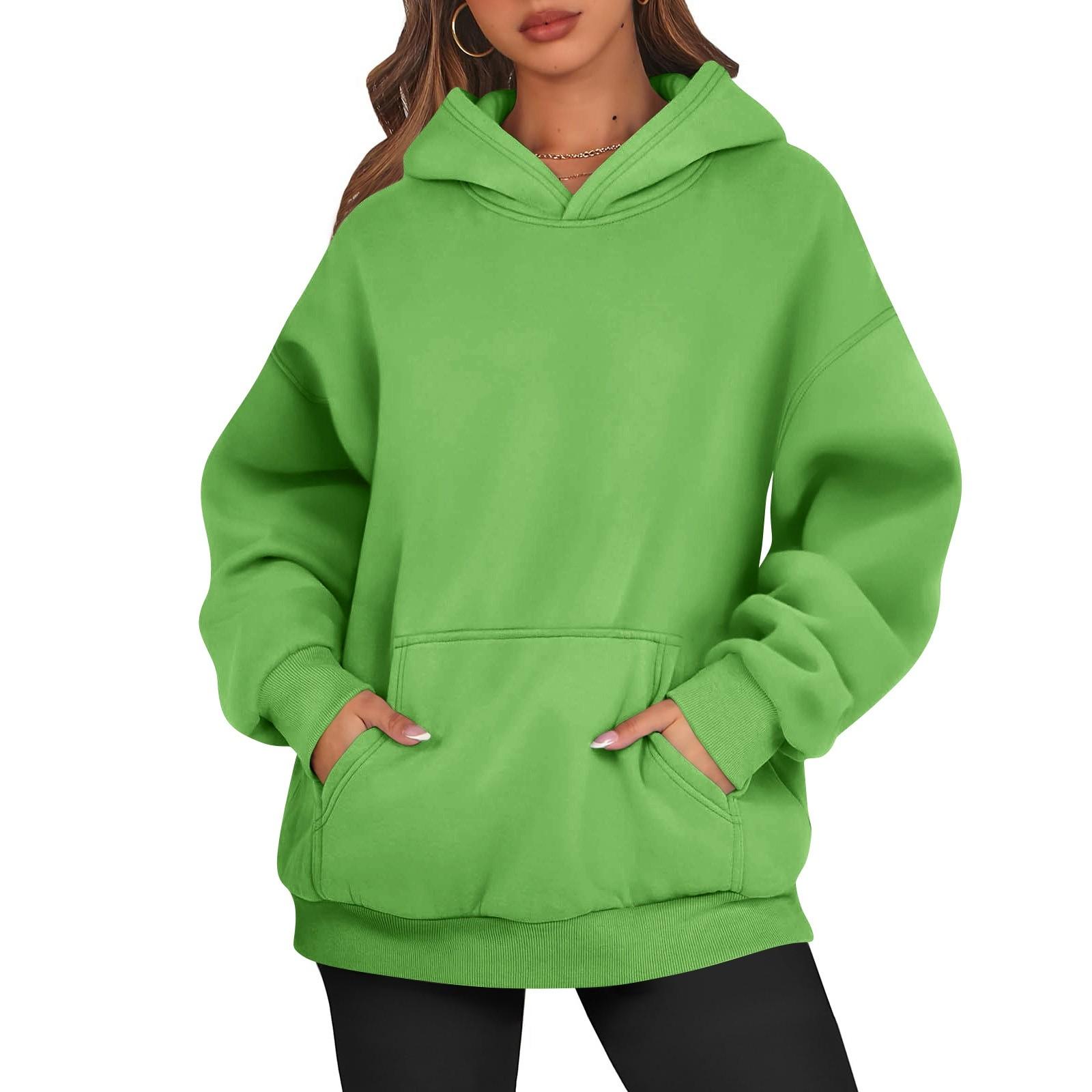 

Женские толстовки большого размера, флисовые толстовки, рубашки с длинными рукавами, пуловер, осенняя одежда с карманом XXL зелёный