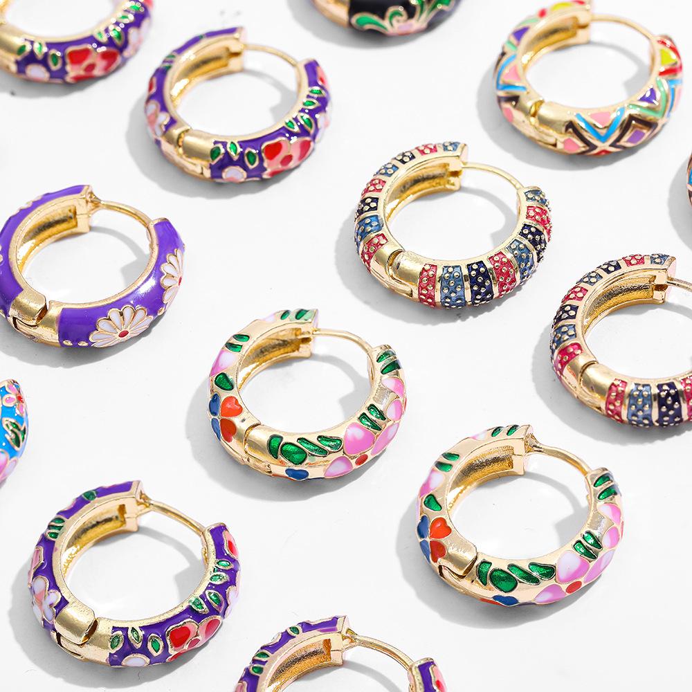 Kenjie Retro Copper Enamel Circle Earrings - Fashionable, Colorful, Versatile Drip Oil Earrings for Women