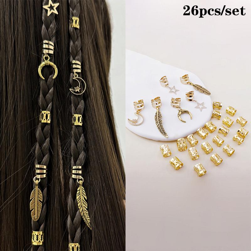 1Set Dreadlock Hair Rings Hair Jewelry Cuffs Clip Hair Braids Dirty Braids Bead Hippie Hairpin Accessories Headwear For Women