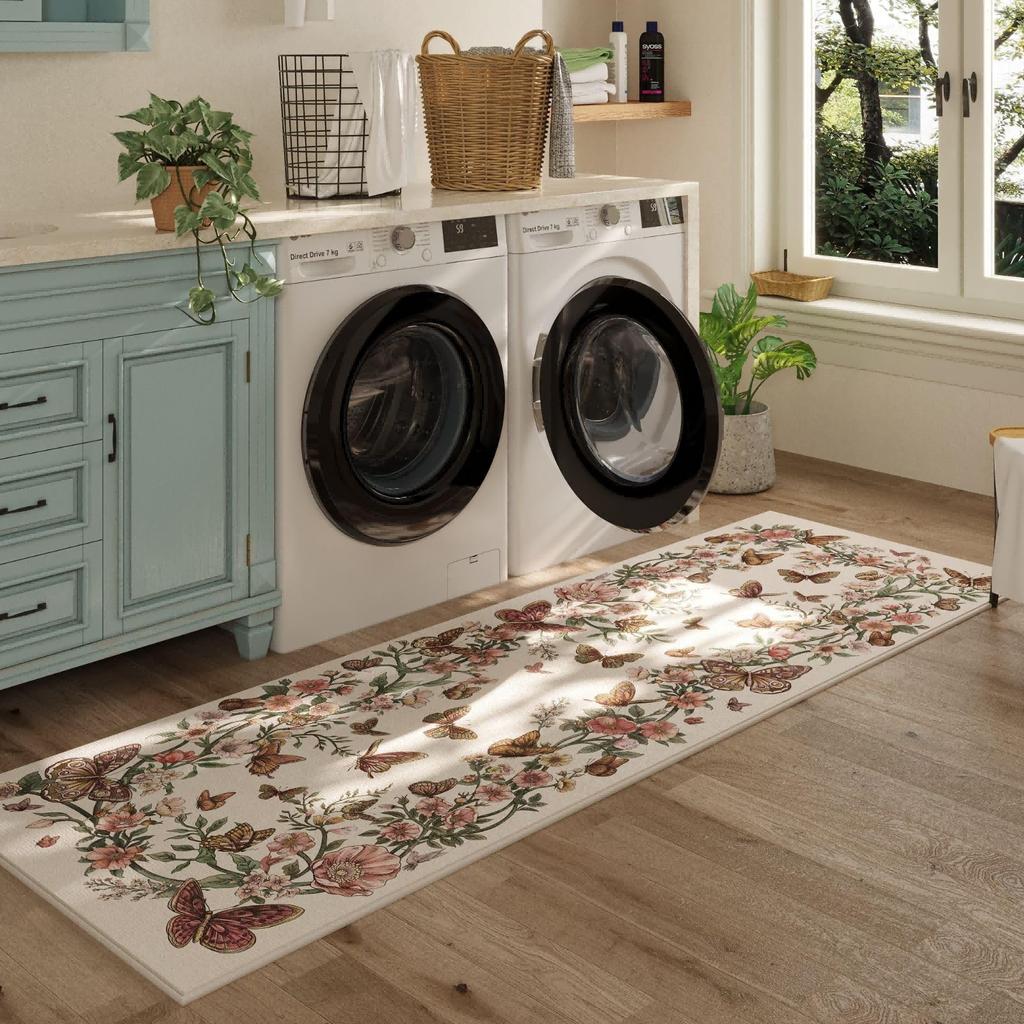American-Style Floral Carpet, Moisture-Proof, Machine Washable, Hallway Rug, Bedroom Bedside Rug, Home Decoration