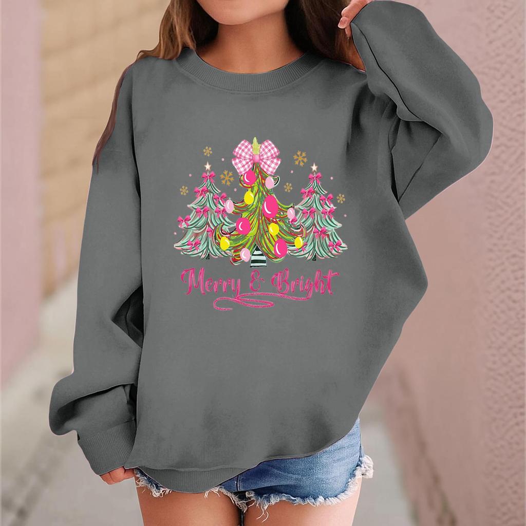 Dětská módní ležérní mikina s dlouhým rukávem a volného střihu s vánočním potiskem