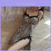 Leopard Print Ice Silk Sleepwear Set With Deep V Neck And Padded Bust For Lounge And Bedtime