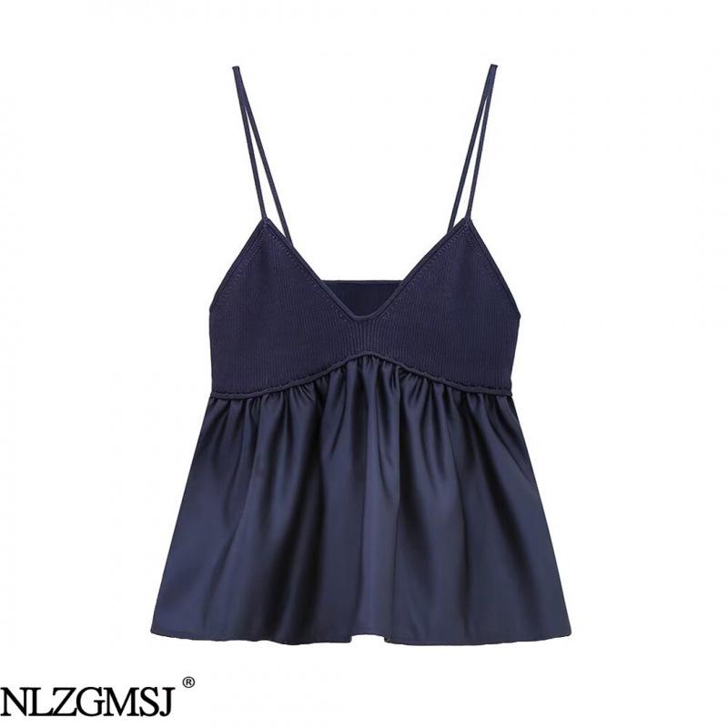 2026 Spring European-American Style Versatile Patchwork Knit Camisole Medium