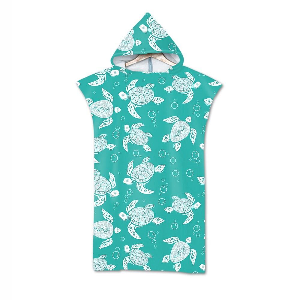 Microfiber Sea Turtle Printing Changing Robe Bath Towel Outdoor Hooded Beach Towel Poncho Women Swimming Diving Bathrobe Cloak