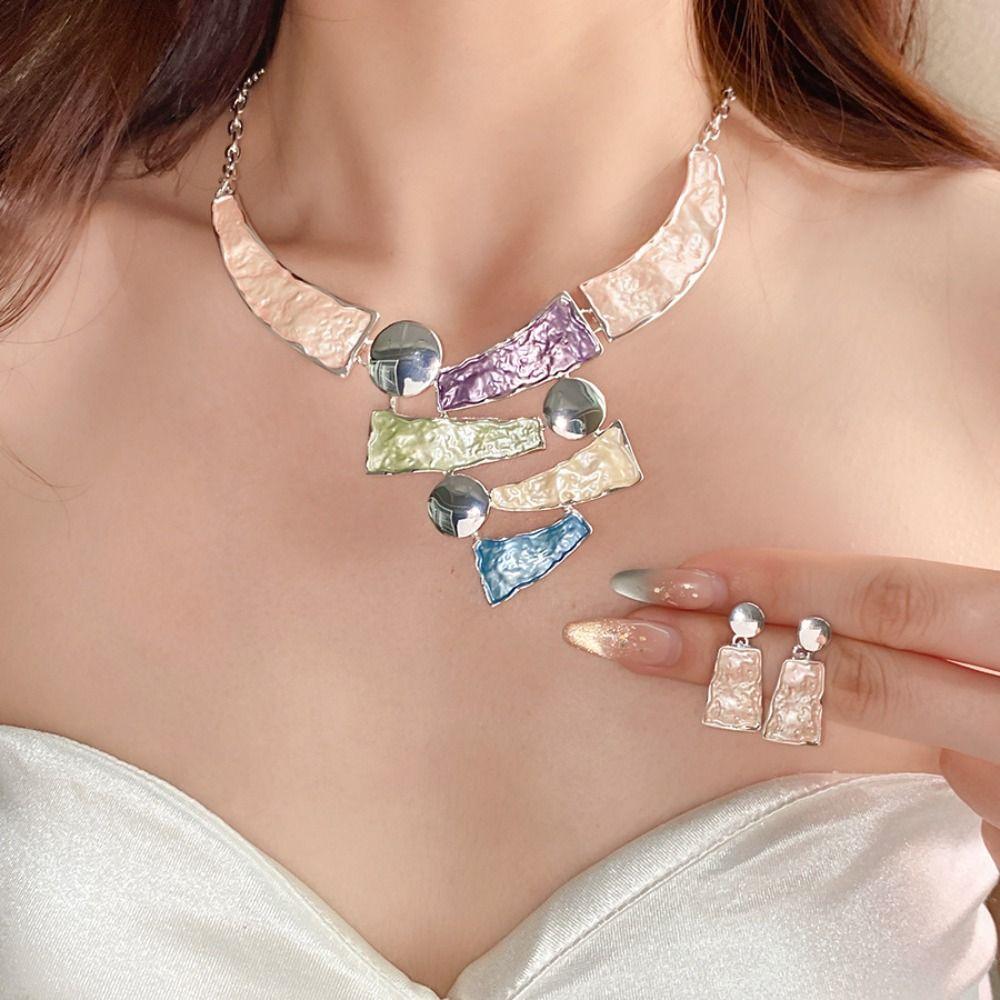 Geometric Line Women's Necklace Earring Set Collarbone Chain Multi Color Jewelry Set  Party