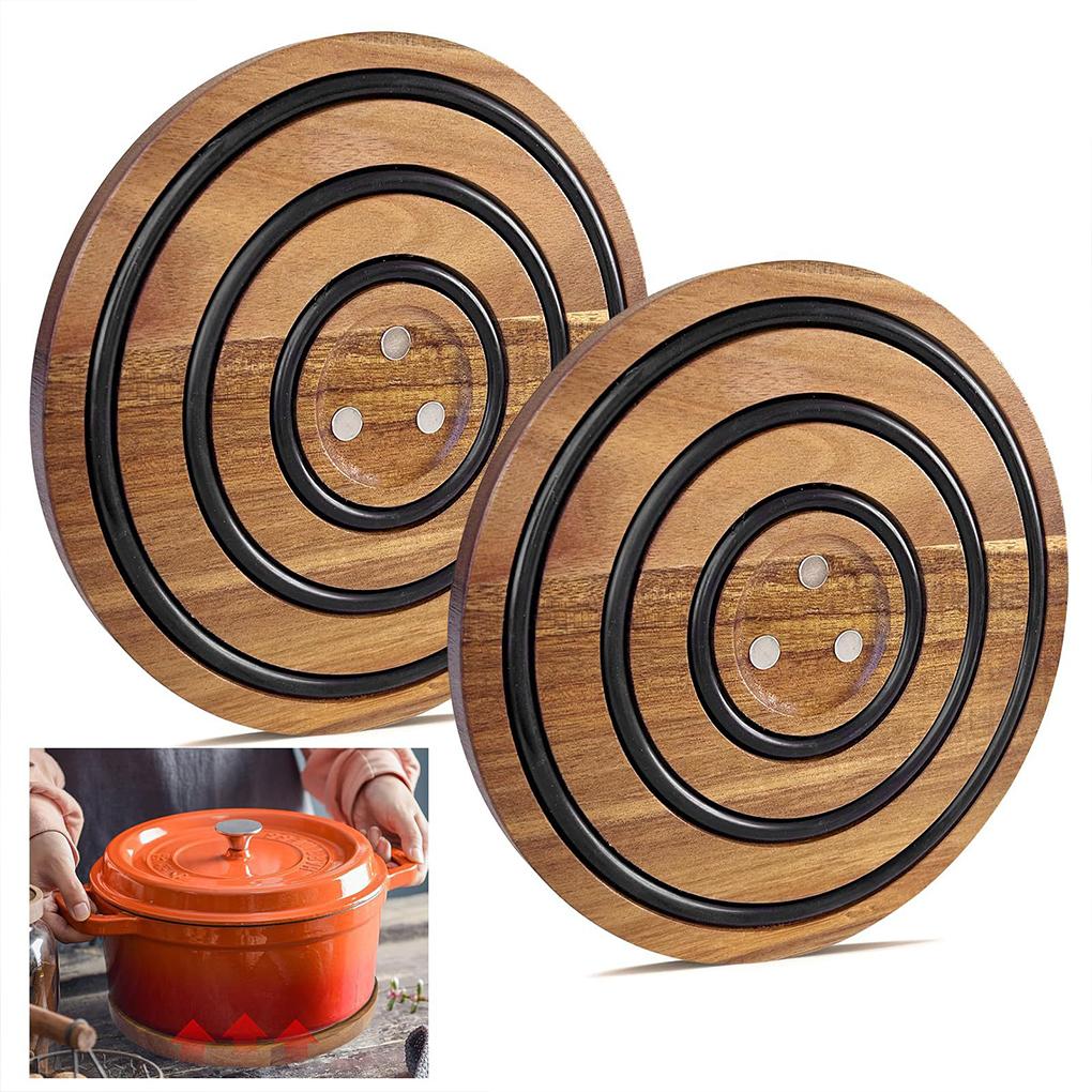 Circular Wooden Sand Pot Mat With Heat-resistant Silicone Ring Wooden Tabletop Insulation Mat