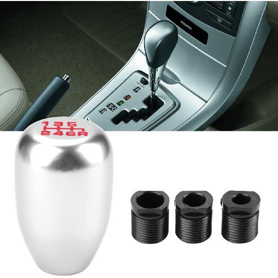 2.25 Inch Silver Universal Manual Gear Shift Knob - Direct Replacement 6 Speed Shifter Head With Adapters For Most Cars
