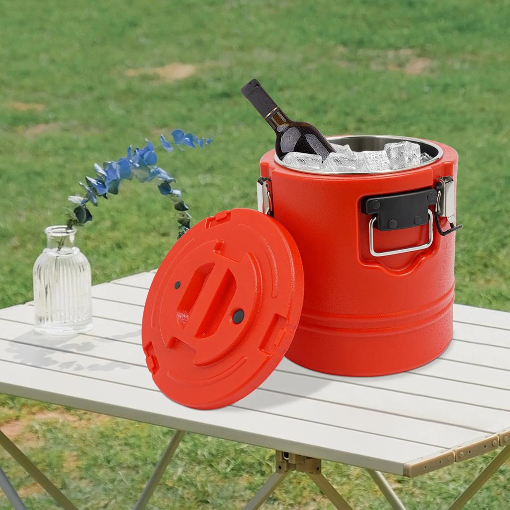 Commercial Stainless Steel Insulated Soup Bucket, 15.85Qt Hot & Cold Food Storage Container, Round Modern Red Insulated Bucket