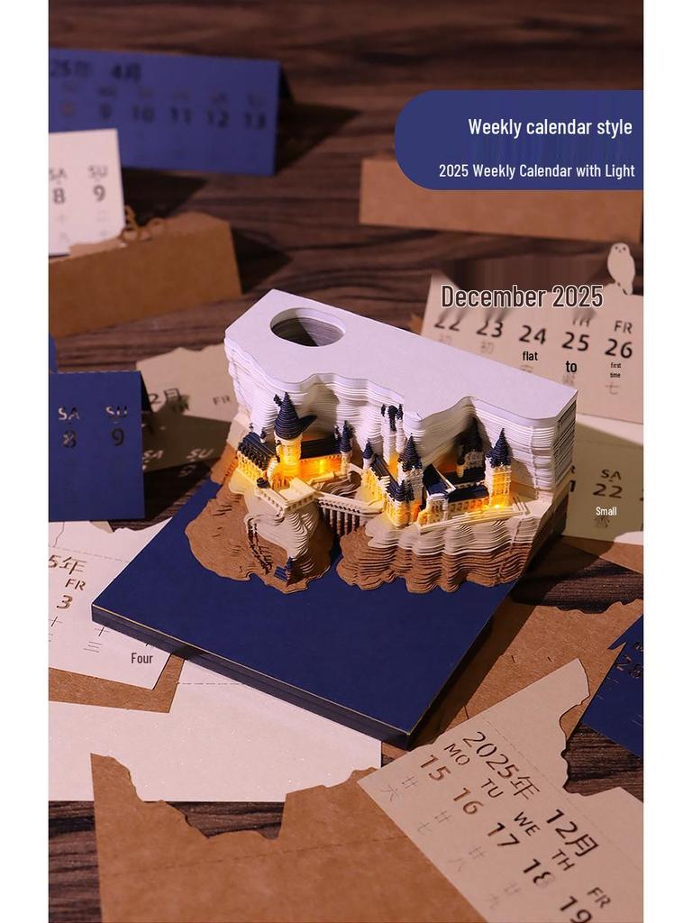 Harry Potter 3D Papier-Schnitt Kalender & Haftnotizblock - Kreatives Schreibtischornament & Geschenk