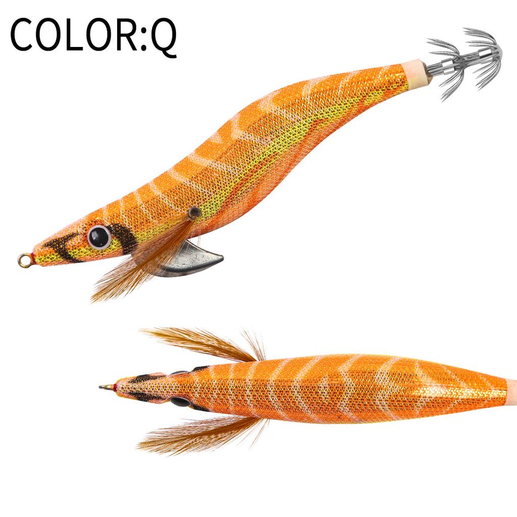 SWORDFISH Printed Luminous Wood Squid Lure Shrimp Artificial Hard Bait with Hooks for Sea Fishing and Lure Fishing